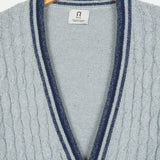 Azzurro Mediterraneo | Cardigan trecce over cotone jeans rigenerato