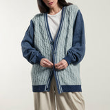 Azzurro Mediterraneo | Cardigan trecce over cotone jeans rigenerato