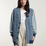 Blu Atlantico | Cardigan trecce over cotone jeans rigenerato