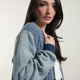 Blu Atlantico | Cardigan trecce over cotone jeans rigenerato