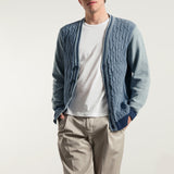 Blu Atlantico | Cardigan trecce over cotone jeans rigenerato