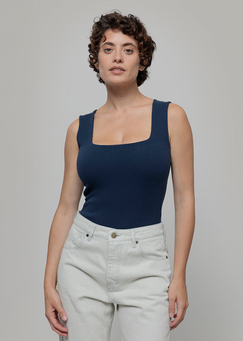 Body Donna Cotone Rigenerato Iolanda Blu - Rifò Lab Moda circolare made in Italy