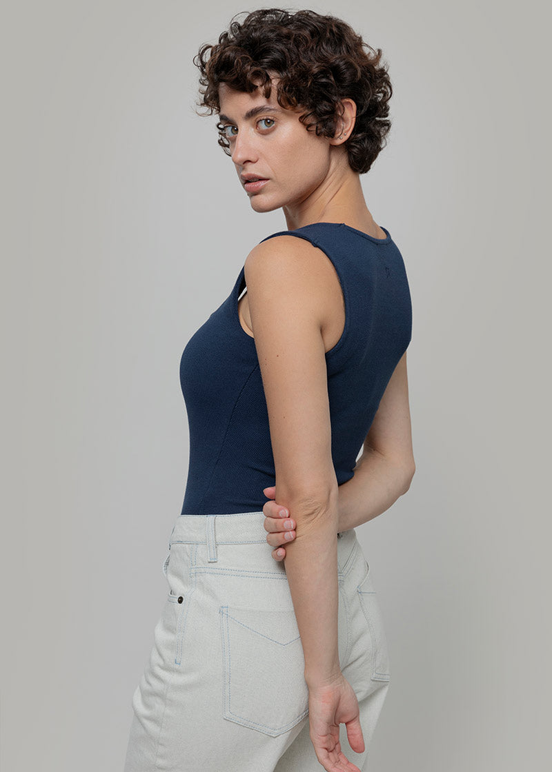 Body Donna Cotone Rigenerato Iolanda Blu - Rifò Lab Moda circolare made in Italy