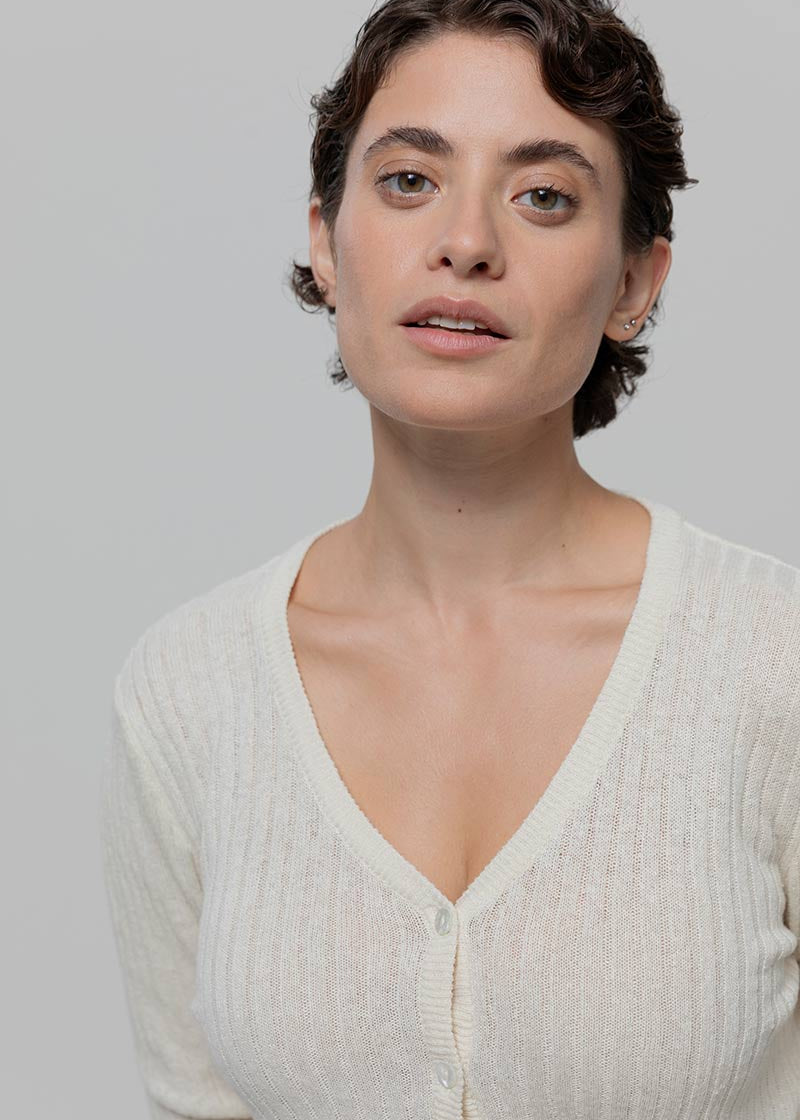 Bianco Grezzo | Cardigan seta rigenerata - Rifò Lab Moda circolare made in Italy