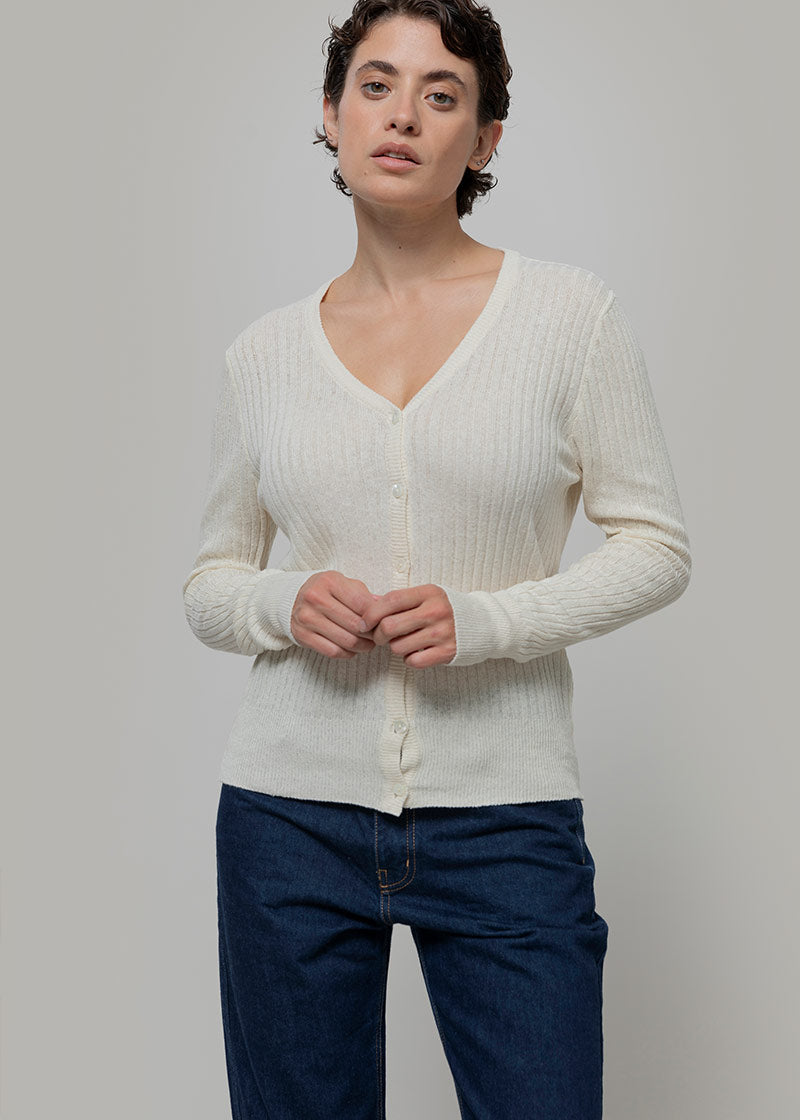 Bianco Grezzo | Cardigan seta rigenerata - Rifò Lab Moda circolare made in Italy