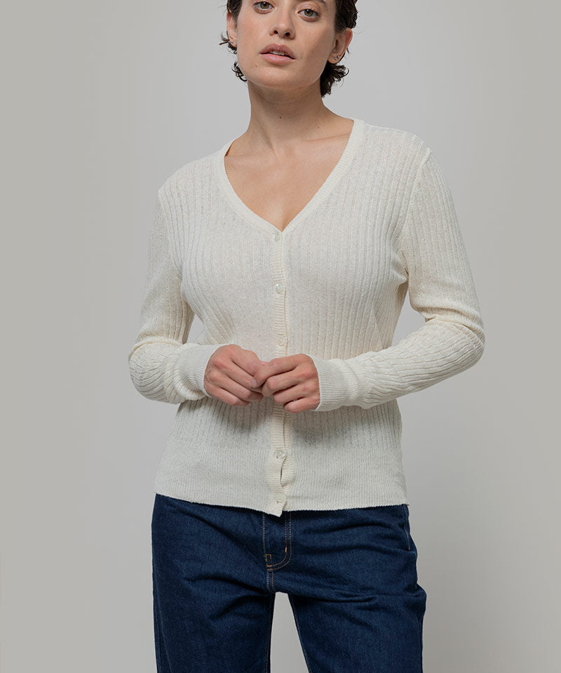 Bianco Grezzo | Cardigan seta rigenerata - Rifò Lab Moda circolare made in Italy