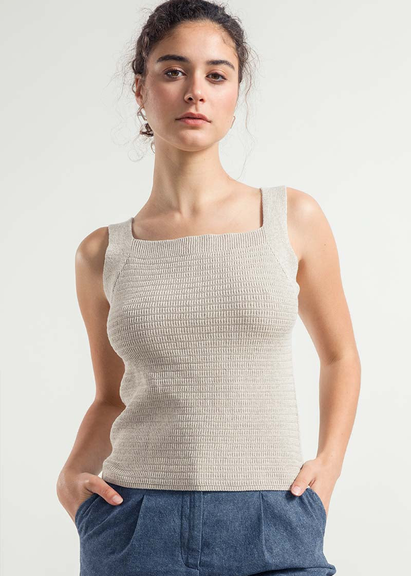 Beige Avena | Canotta Spalla Larga Donna Cotone Rigenerato Sole