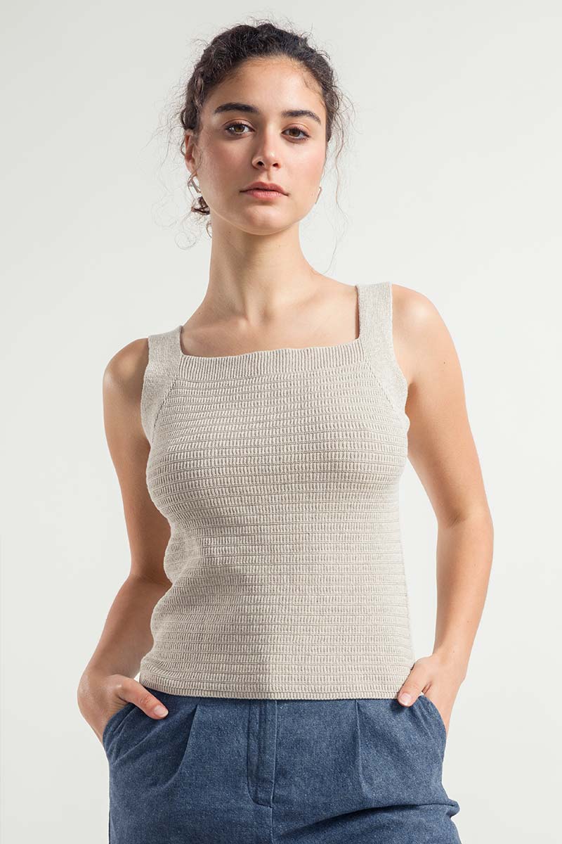 Beige Avena | Canotta Spalla Larga Donna Cotone Rigenerato Sole