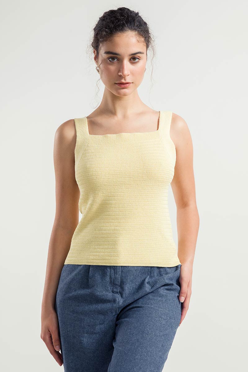 Giallo Crema | Canotta Spalla Larga Donna Cotone Rigenerato Sole