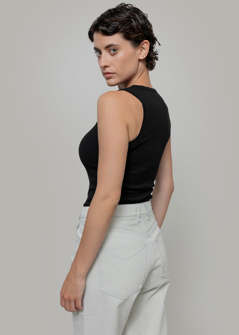 Nero Corvino | Canotta Donna Cotone Rigenerato Irene - Rifò Lab Moda circolare made in Italy