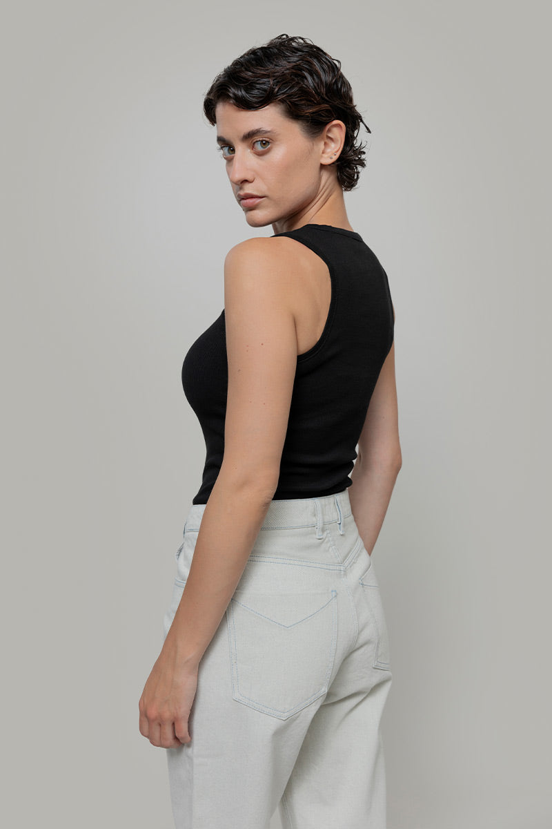 Nero Corvino | Canotta Donna Cotone Rigenerato Irene - Rifò Lab Moda circolare made in Italy