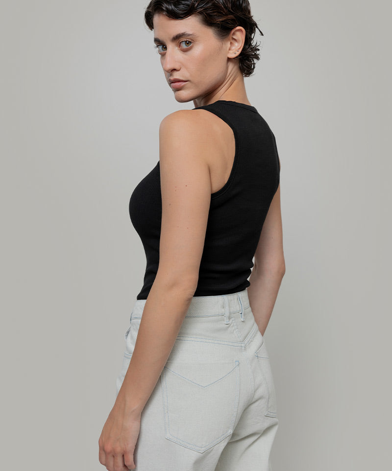 Nero Corvino | Canotta Donna Cotone Rigenerato Irene - Rifò Lab Moda circolare made in Italy