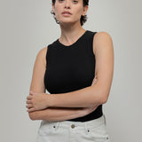Nero Corvino | Canotta Donna Cotone Rigenerato Irene - Rifò Lab Moda circolare made in Italy