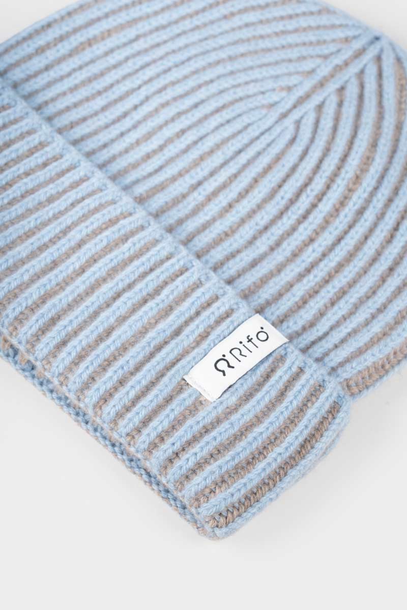 Beanie Cappello Uomo e Donna Cashmere Verde Azzurro Teo - Rifò Lab Moda circolare made in Italy