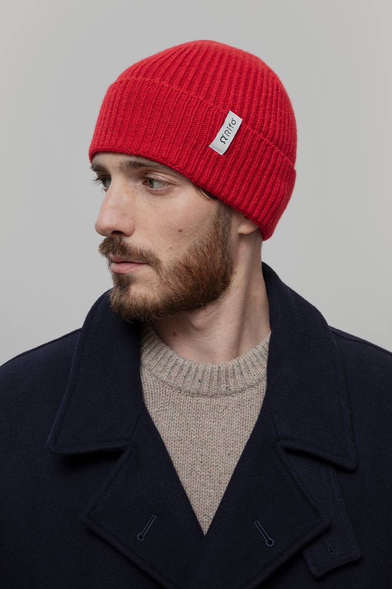 Cappello Uomo e Donna Cashmere Rosso Marcello - Rifò Lab Moda circolare made in Italy