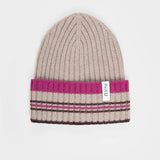 Cappello Cashmere Beanie Invernale a Righe Beige Mira - Rifò Lab Moda circolare made in Italy