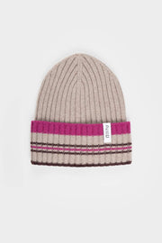 Cappello Cashmere Beanie Invernale a Righe Beige Mira - Rifò Lab Moda circolare made in Italy