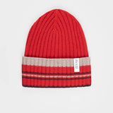 Cappello Cashmere Beanie Invernale a Righe Rosso Mira - Rifò Lab Moda circolare made in Italy
