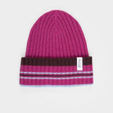 Cappello Cashmere Beanie Invernale a Righe Fucsia Mira - Rifò Lab Moda circolare made in Italy