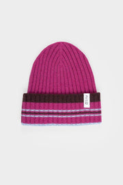 Cappello Cashmere Beanie Invernale a Righe Fucsia Mira - Rifò Lab Moda circolare made in Italy