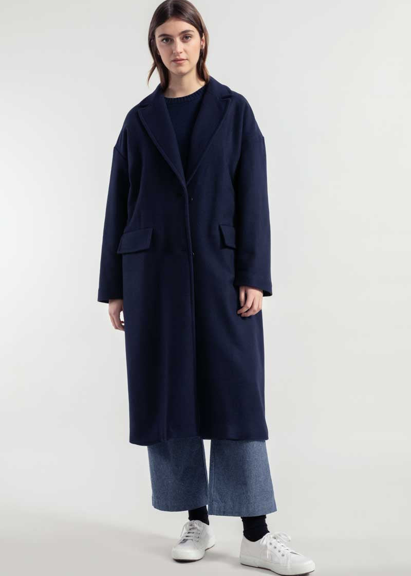 Blu Marina | Cappotto lungo donna lana rigenerata