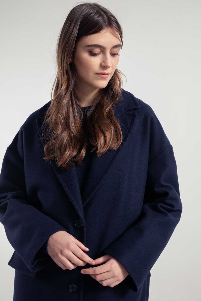 Blu Marina | Cappotto lungo donna lana rigenerata