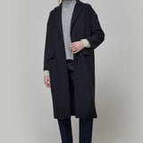 Cappotto-lungo-donna-lana-rigenerata-Mara-Blu Rifò Moda Circolare made in Italy