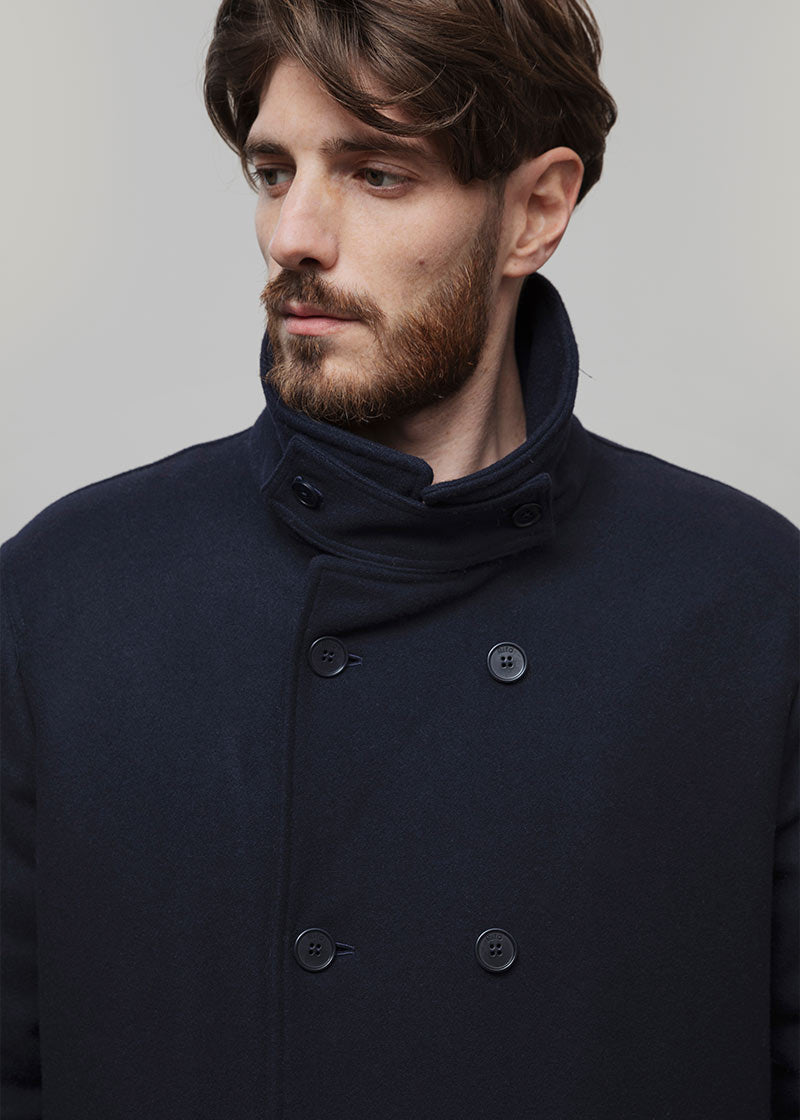 Blu Marina | Cappotto uomo peacot lana rigenerata