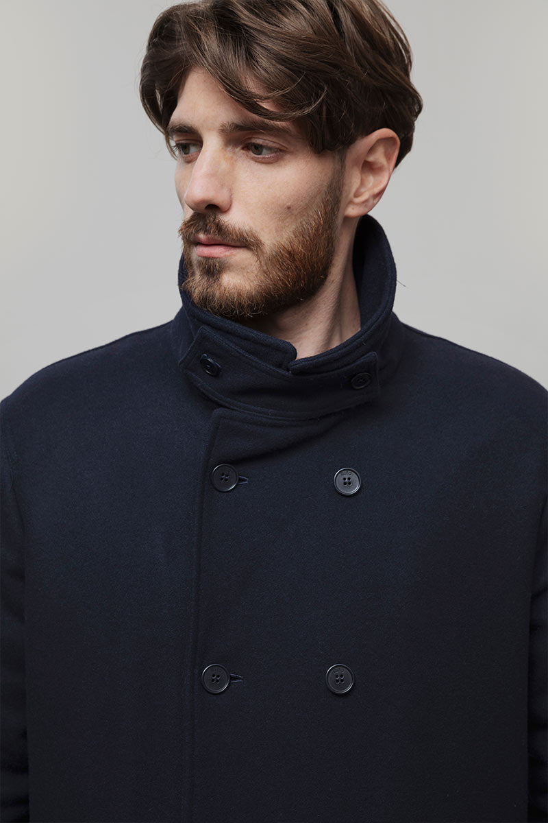 Blu Marina | Cappotto uomo peacot lana rigenerata