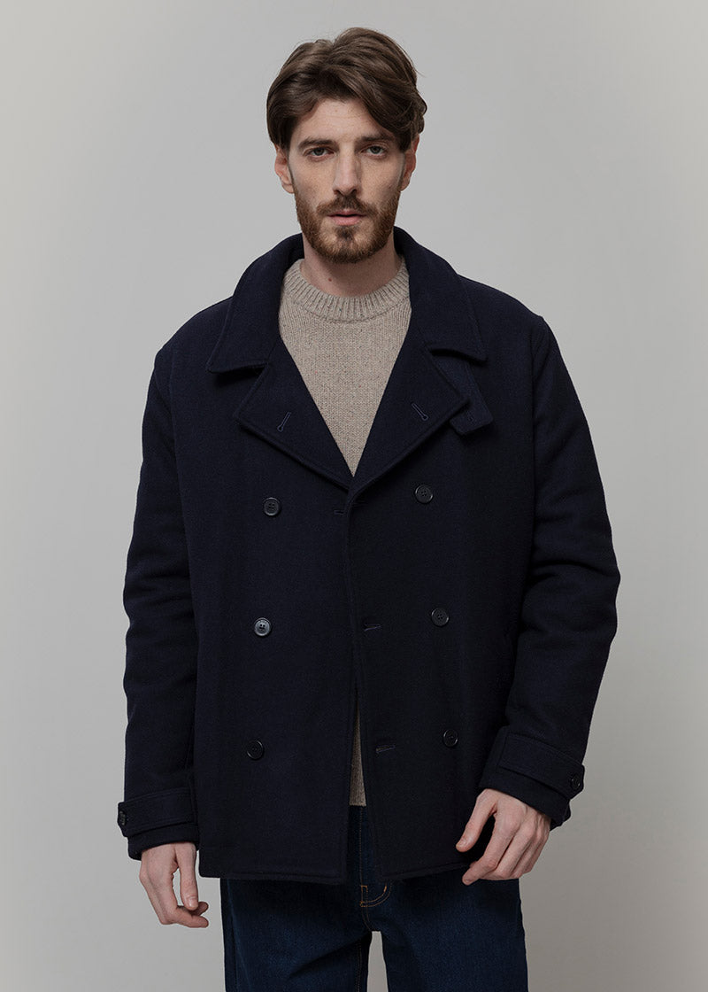 Blu Marina | Cappotto uomo peacot lana rigenerata