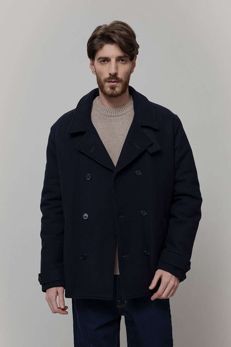 Blu Marina | Cappotto uomo peacot lana rigenerata