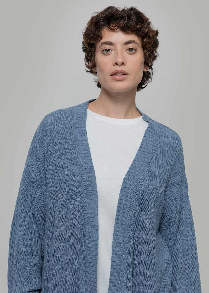 Blu Atlantico | Cardigan Cotone Donna Jeans Rigenerato - Rifò Lab Moda circolare made in Italy