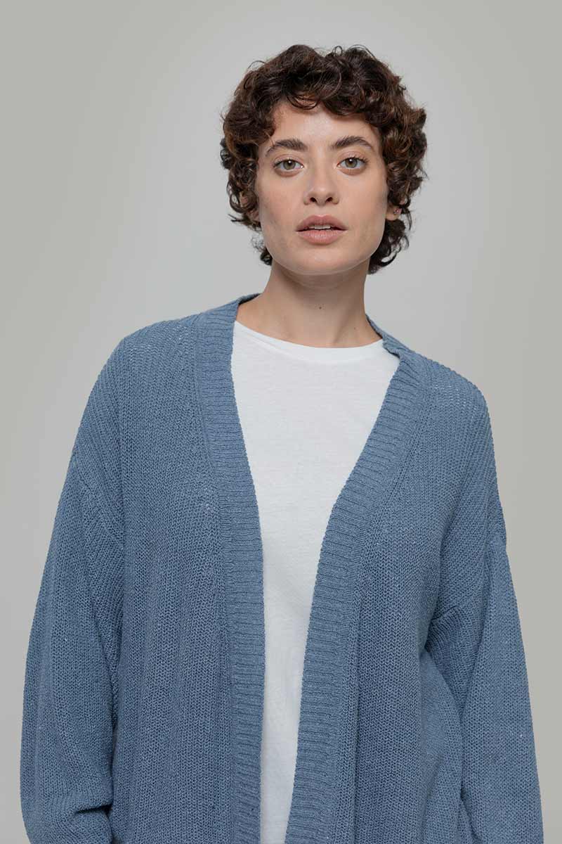 Blu Atlantico | Cardigan Cotone Donna Jeans Rigenerato - Rifò Lab Moda circolare made in Italy