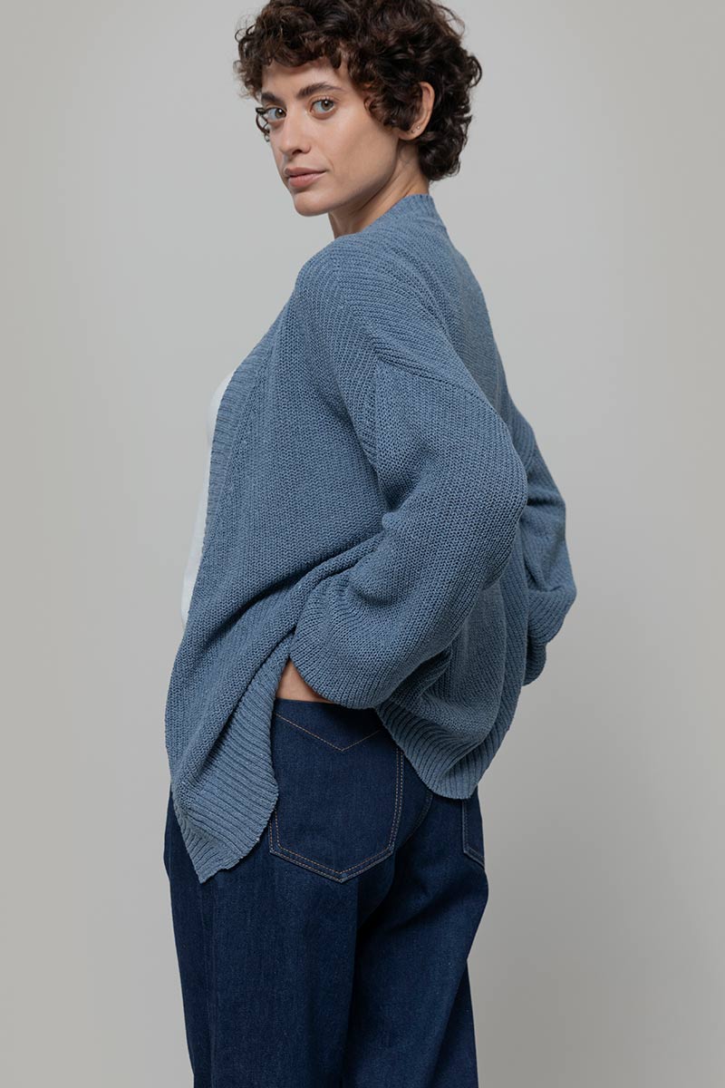 Blu Atlantico | Cardigan Cotone Donna Jeans Rigenerato - Rifò Lab Moda circolare made in Italy