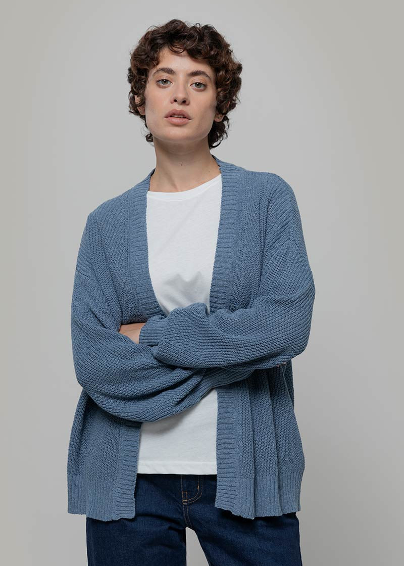 Blu Atlantico | Cardigan Cotone Donna Jeans Rigenerato - Rifò Lab Moda circolare made in Italy