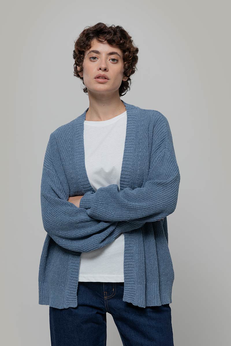 Blu Atlantico | Cardigan Cotone Donna Jeans Rigenerato - Rifò Lab Moda circolare made in Italy