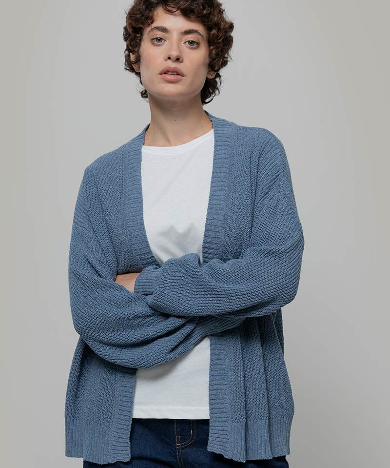Blu Atlantico | Cardigan Cotone Donna Jeans Rigenerato - Rifò Lab Moda circolare made in Italy