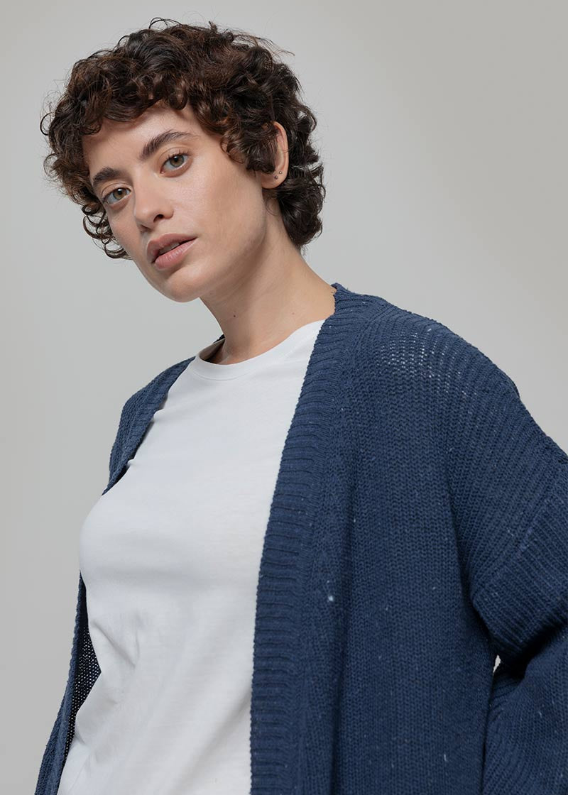 Blu Baltico | Cardigan Cotone Donna Jeans Rigenerato - Rifò Lab Moda circolare made in Italy
