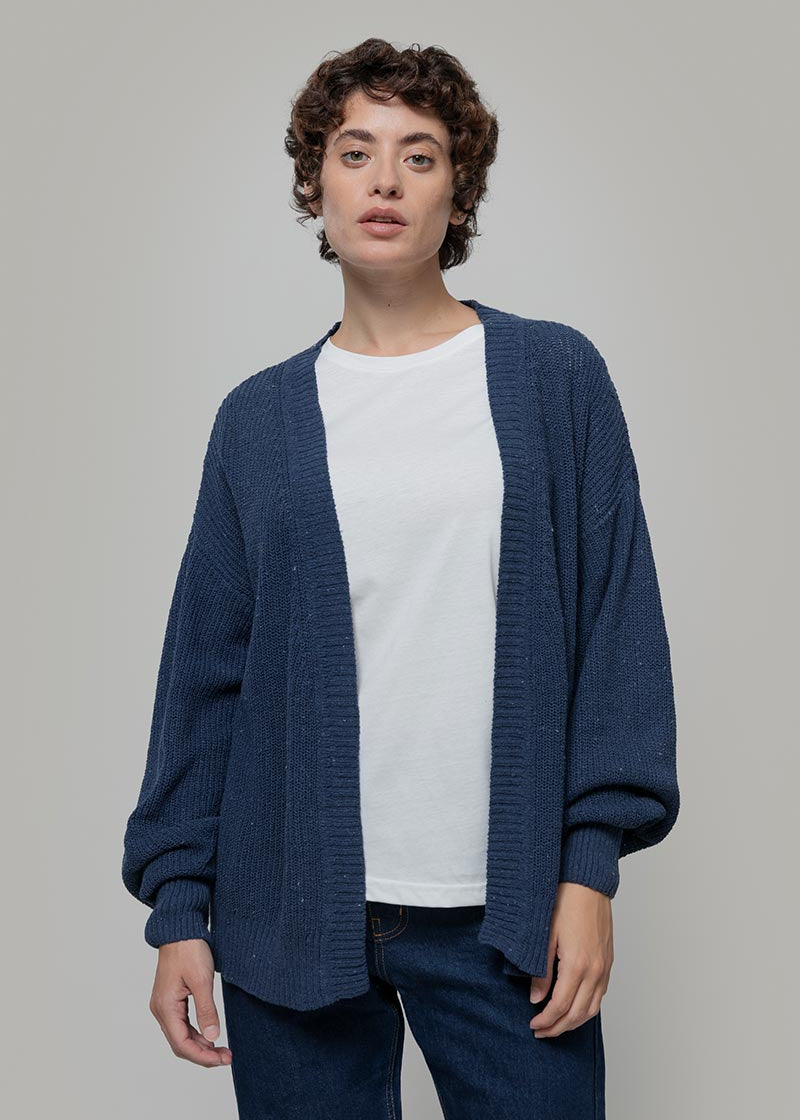 Blu Baltico | Cardigan Cotone Donna Jeans Rigenerato - Rifò Lab Moda circolare made in Italy