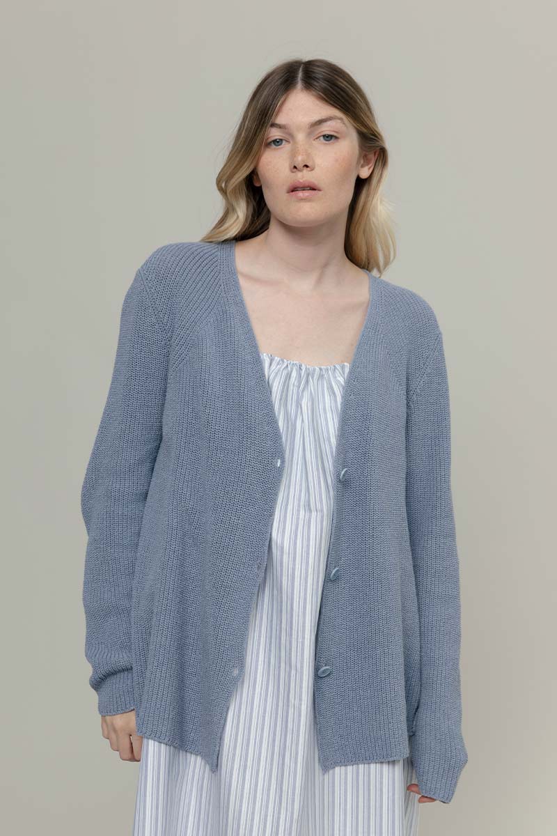 Cardigan Donna Cotone Rigenerato Aspasia Blu