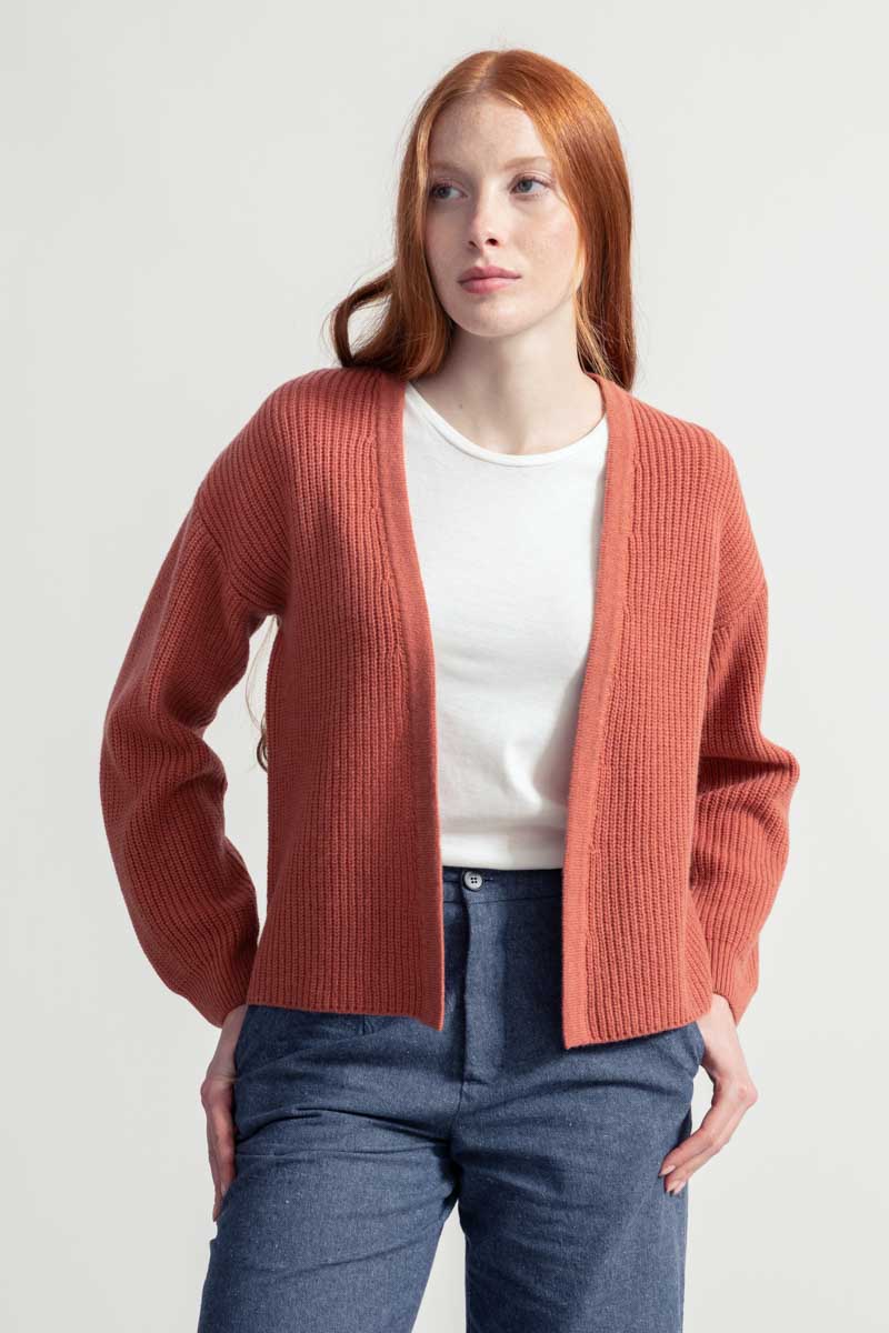 Cardigan Donna Cashmere Rigenerato Margherita Rosa Pompelmo