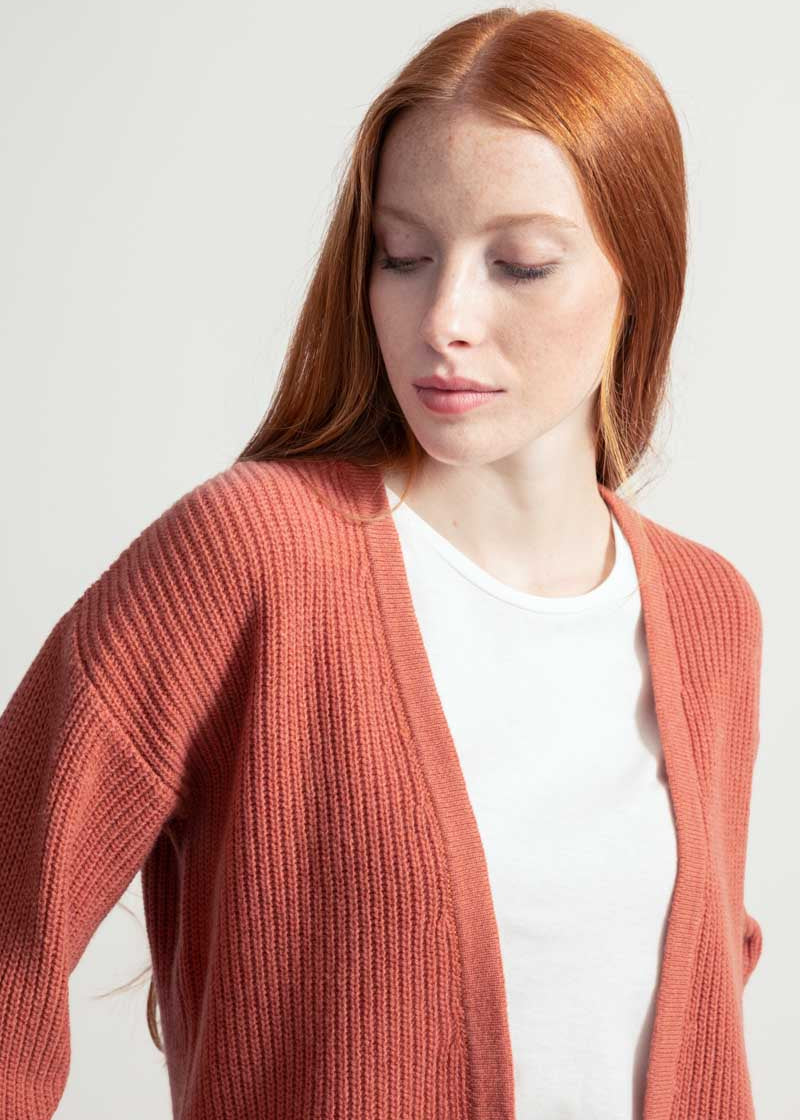 Cardigan Donna Cashmere Rigenerato Margherita Rosa Pompelmo