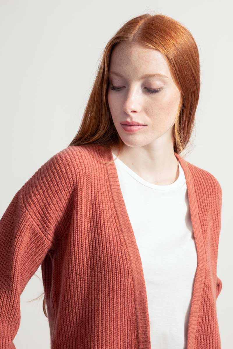 Cardigan Donna Cashmere Rigenerato Margherita Rosa Pompelmo