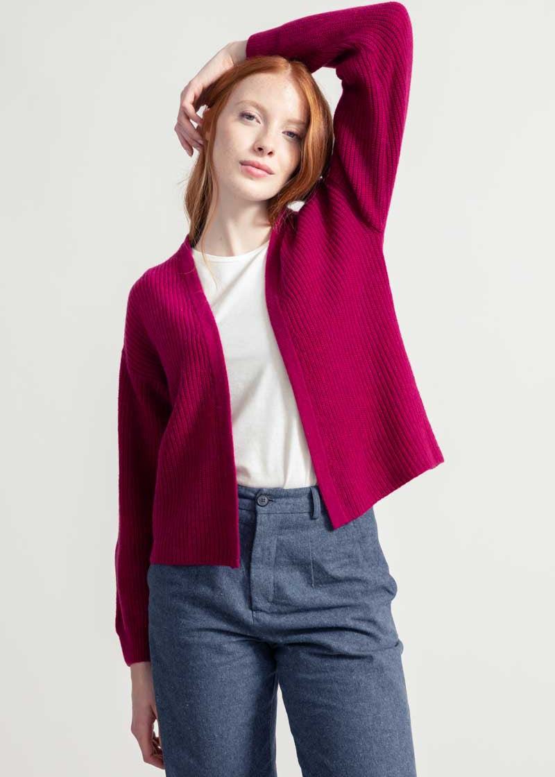 Cardigan Donna Cashmere Rigenerato Margherita Rosa Ciclamino