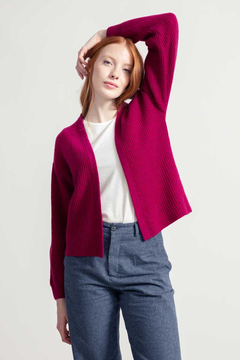 Cardigan Donna Cashmere Rigenerato Margherita Rosa Ciclamino