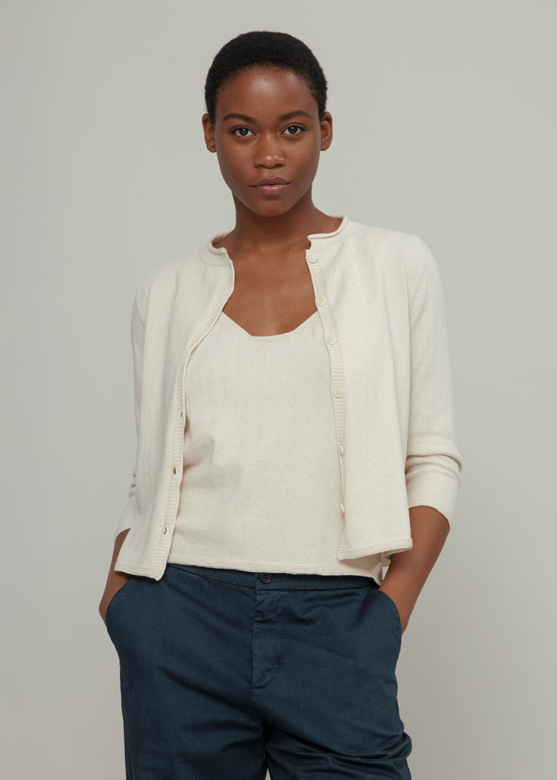 Cardigan Donna Cotone Rigenerato Leda Bianco Moda Circolare Rifò