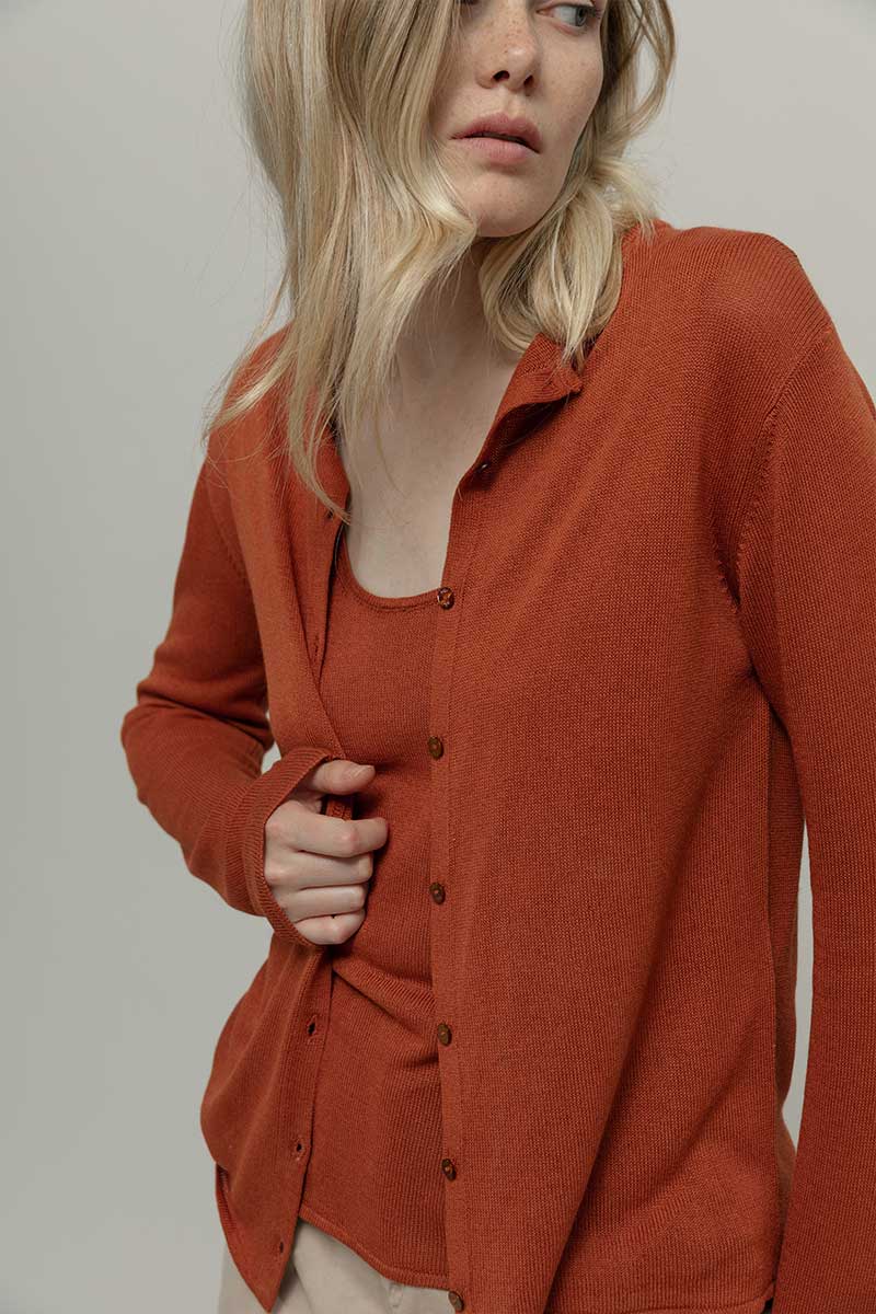 Cardigan Donna Viscosa Vanessa Marrone Terracotta