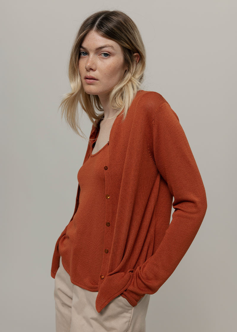 Cardigan Donna Viscosa Vanessa Marrone Terracotta