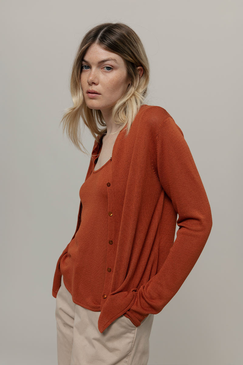 Cardigan Donna Viscosa Vanessa Marrone Terracotta