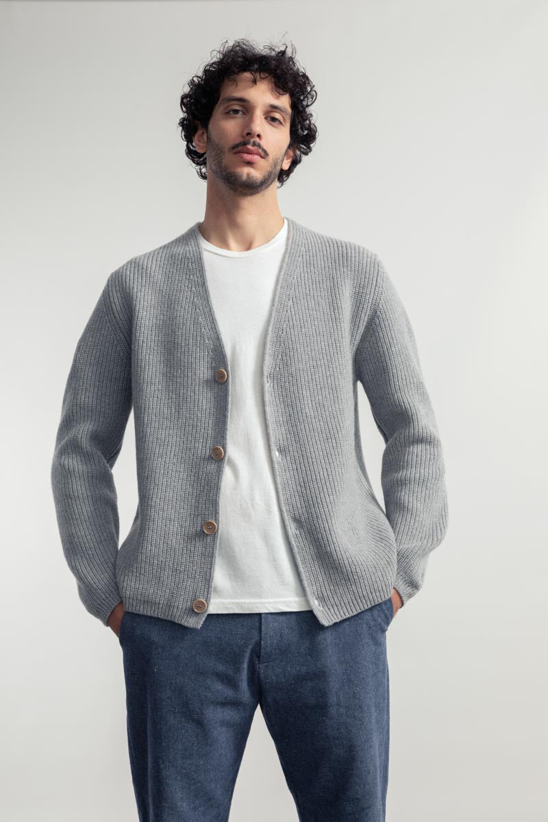 Cardigan Unisex Lana Rigenerata Cleto Grigio